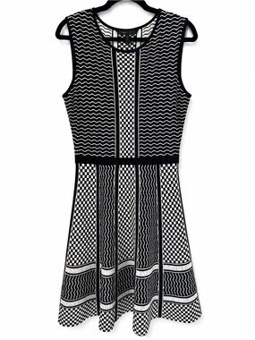 BCBGMAXAZRIA Alix Silk Blend Checkered Fit & Flare Knit Dress M